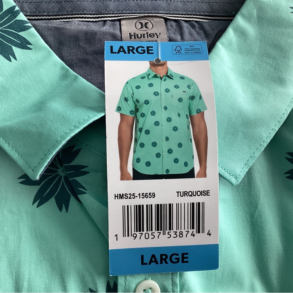 Hurley Teal Floral Button Down Shirt - Picture 4 of 5